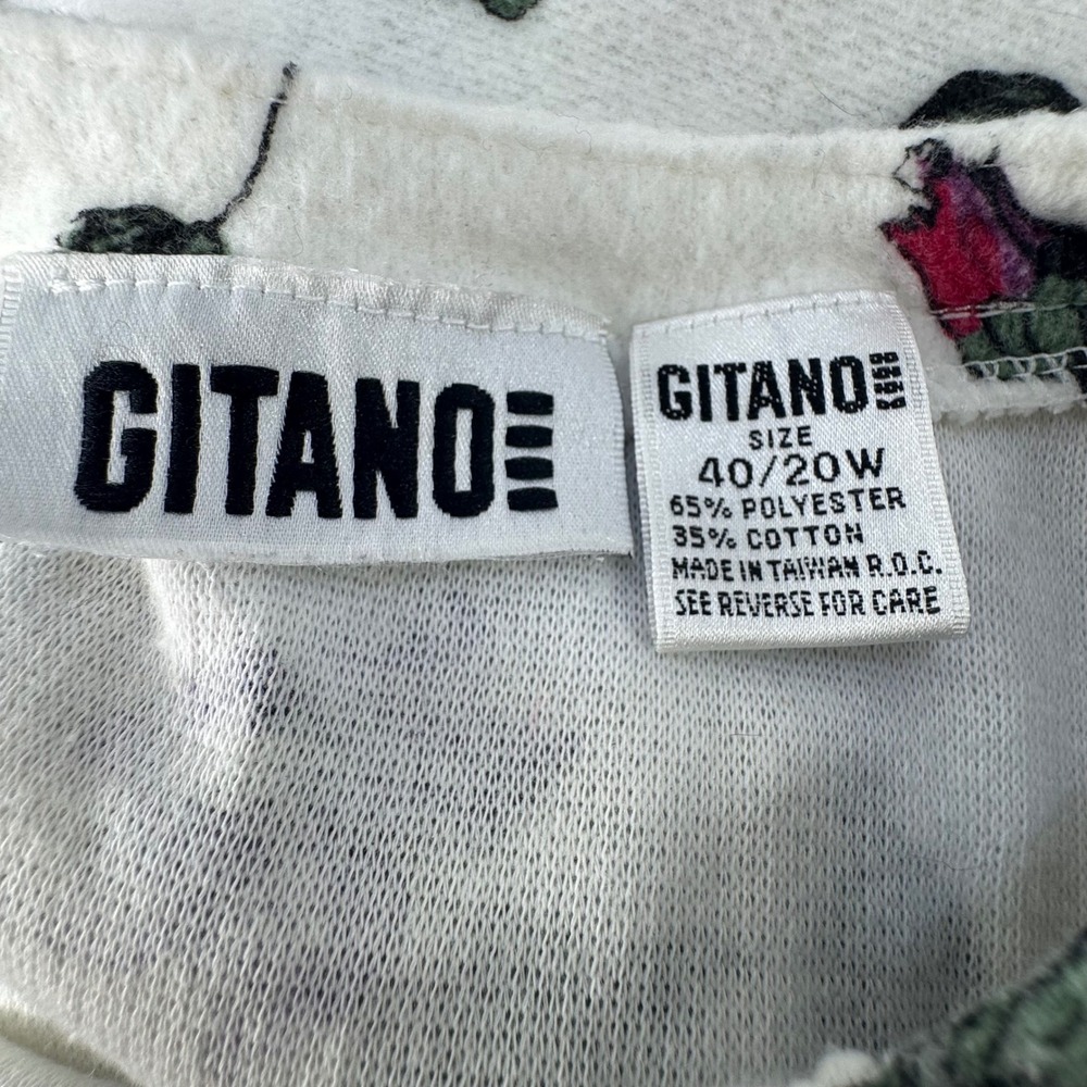 VTG Gitano Knit Pullover Women 20W White Floral Henley LS Cottagecore Cropped - Picture 2 of 11